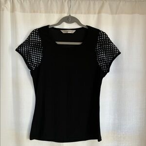 C by Gottex Black Mesh Sleeve Top Size Medium